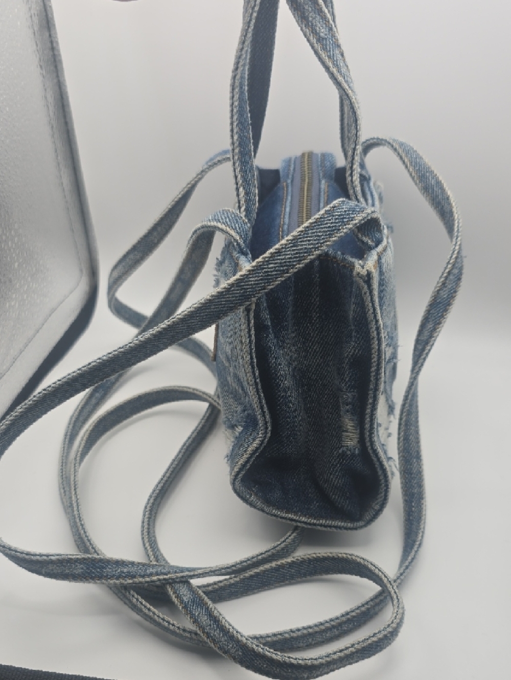 Telfar Small Shoppers Tote Distressed Light Wash Denim Crossbody Bag (EUC)🤍💙🤍 - Picture 6 of 11